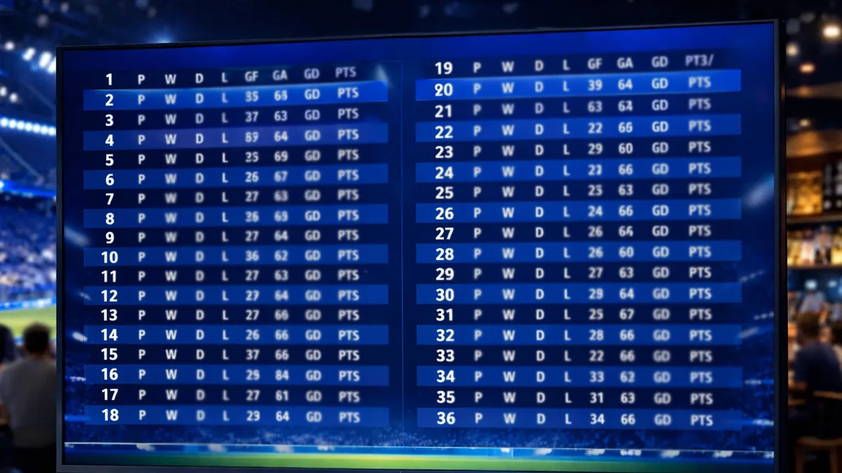 Champions League Ligaphase Tabellenübersicht mit 36 Teams