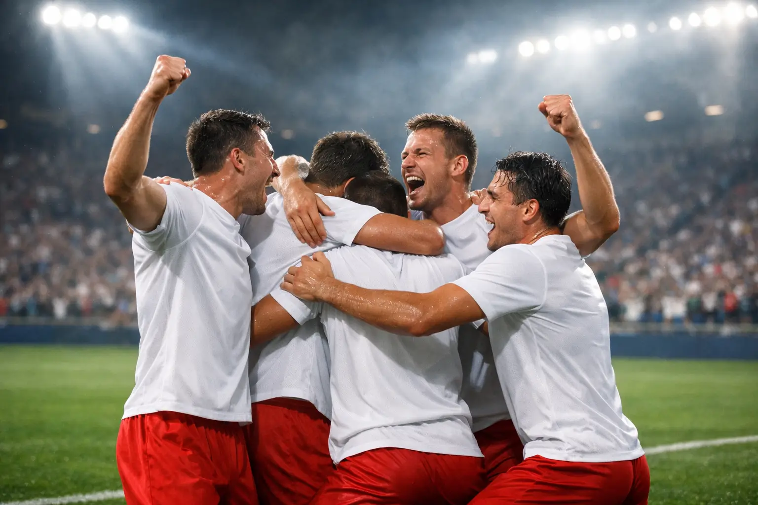 Nationalmannschaft feiert Tor bei einem EM Qualifikationsspiel im vollen Stadion