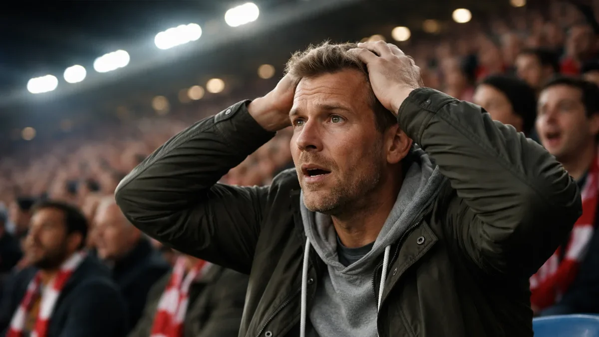 Fußballfan zeigt Emotionen während eines Spiels im Stadion