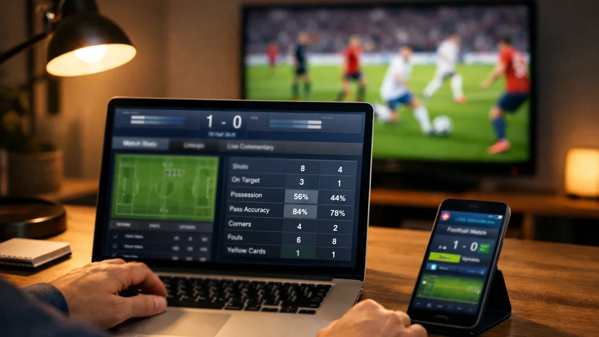 Person nutzt Laptop und Smartphone gleichzeitig für Sportwetten