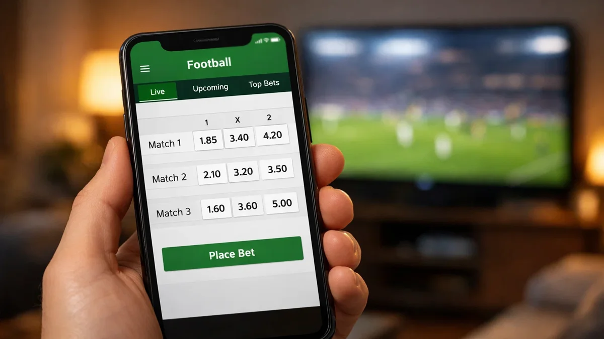 Hand hält Smartphone mit Sportwetten-App