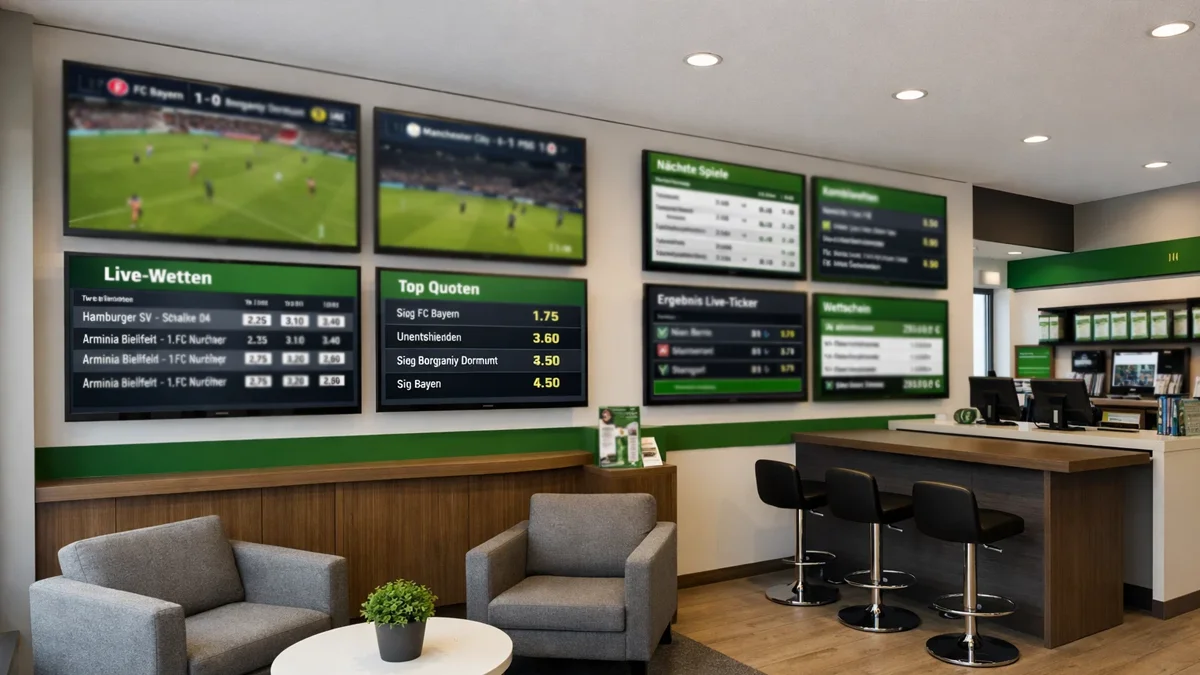 Modernes Wettbüro mit digitalen Displays