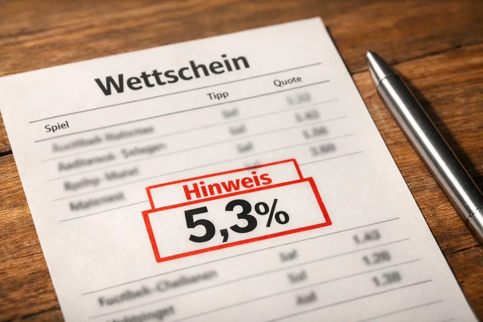 Wettschein mit Eurozeichen und Prozentangabe zur deutschen Wettsteuer