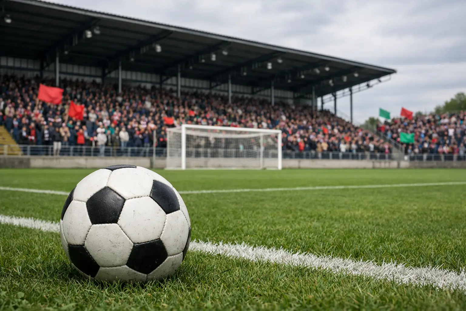 alt="Zweitliga-Fußballstadion mit Fans und grünem Rasenplatz"